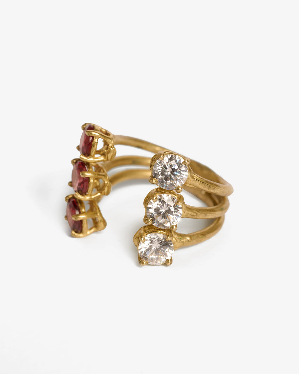 Anello Iris 6 castoni granato + zirconi bianchi
