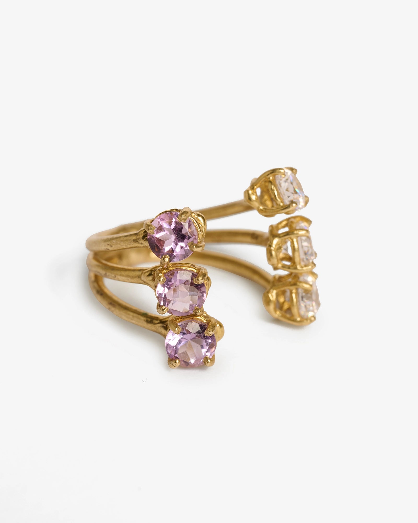 Anello Iris 6 castoni ametista + zirconi bianchi