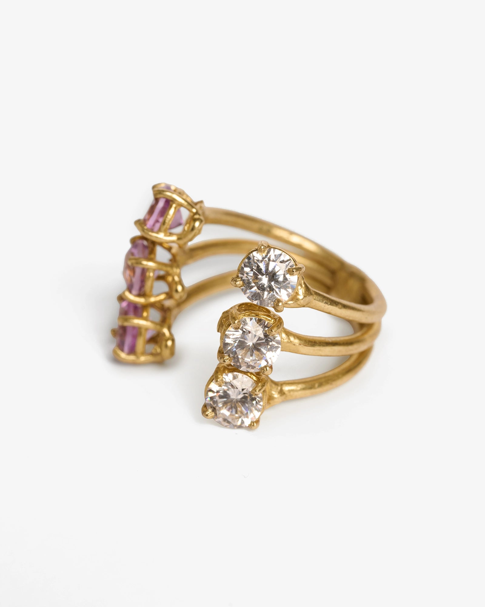 Anello Iris 6 castoni ametista + zirconi bianchi